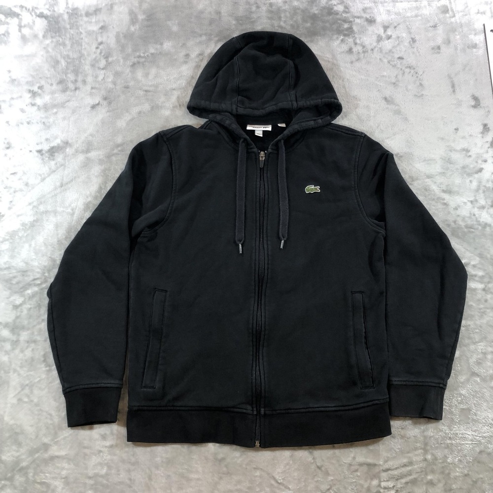 Lacoste Sport Hoodie Mens Medium Black Full Zip Fleece Sweatshirt SH1551